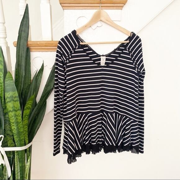 Free People Tangerine Stripe Tee black white sz XS - Picture 2 of 9